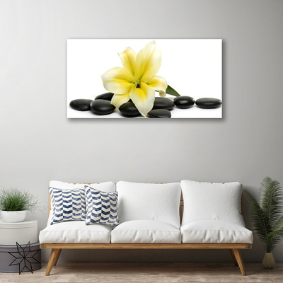 Tableaux sur toile Fleurs pierres art blanc vert noir