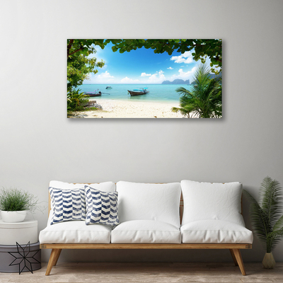 Tableaux sur toile Bateau mer paysage brun bleu