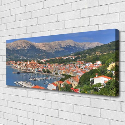 Tableaux sur toile Ville montagne mer paysage multicolore