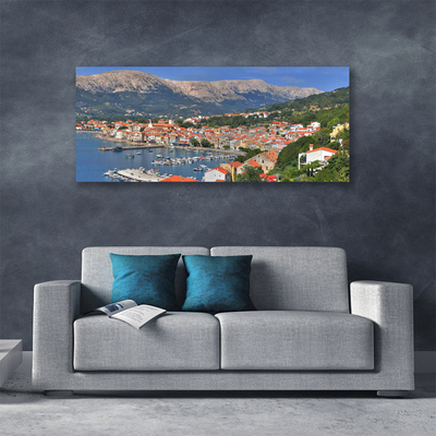 Tableaux sur toile Ville montagne mer paysage multicolore