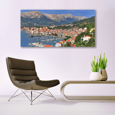 Tableaux sur toile Ville montagne mer paysage multicolore