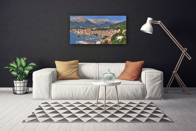 Tableaux sur toile Ville montagne mer paysage multicolore