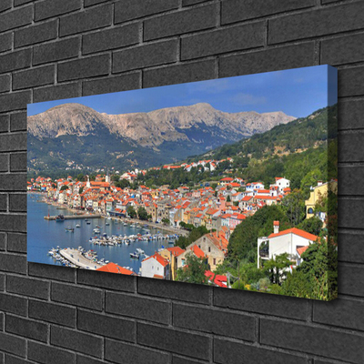 Tableaux sur toile Ville montagne mer paysage multicolore