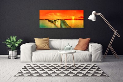 Photo sur toile Mer pont architecture gris bleu orange jaune