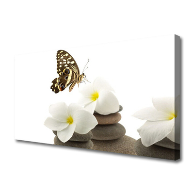 Photo sur toile Papillon fleurs pierres floral vert blanc gris