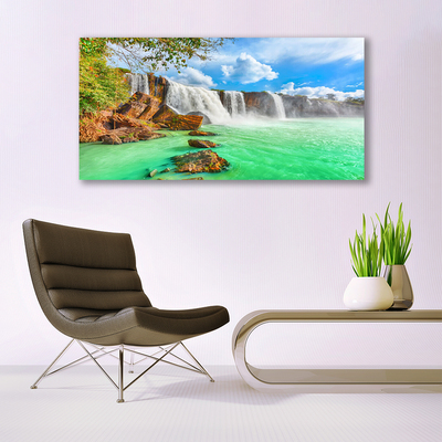 Photo sur toile Chute d'eau lac paysage bleu brun blanc vert