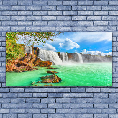 Photo sur toile Chute d'eau lac paysage bleu brun blanc vert