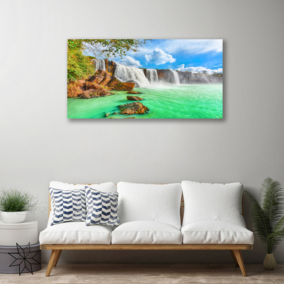 Photo sur toile Chute d'eau lac paysage bleu brun blanc vert