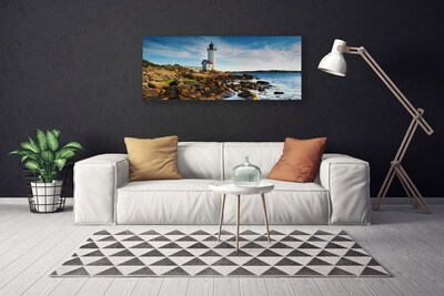 Photo sur toile Phare roches mer paysage blanc brun gris jaune