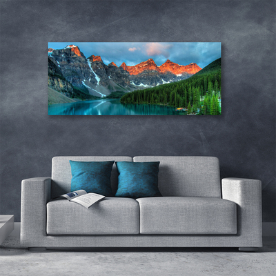 Photo sur toile Montagnes forêt lac paysage bleu vert gris jaune