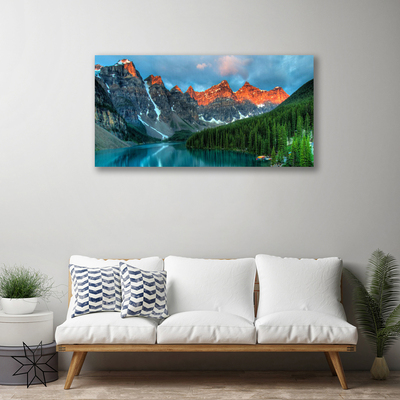 Photo sur toile Montagnes forêt lac paysage bleu vert gris jaune