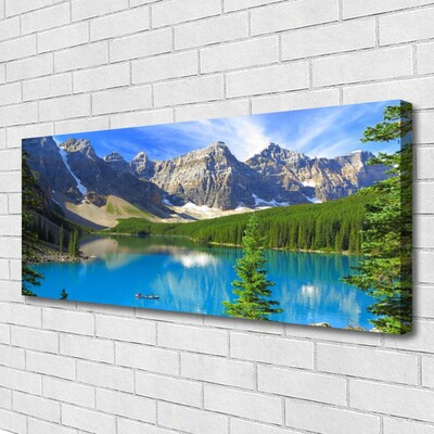Photo sur toile Lac montagnes forêt paysage bleu vert gris blanc