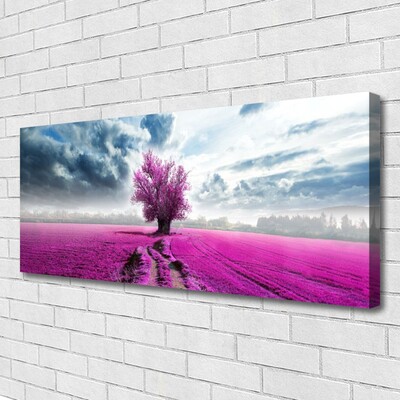 Photo sur toile Prairie arbre nature rose bleu blanc