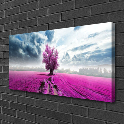 Photo sur toile Prairie arbre nature rose bleu blanc