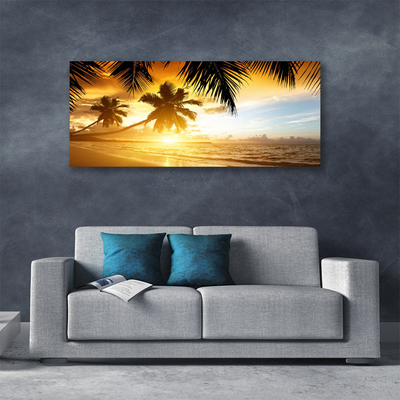 Photo sur toile Mer plage palmiers paysage jaune noir bleu