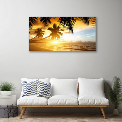 Photo sur toile Mer plage palmiers paysage jaune noir bleu