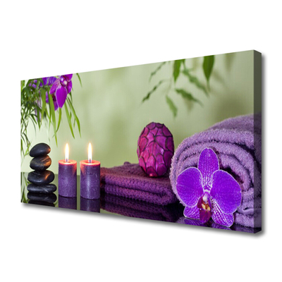 Photo sur toile Pierres bougies serviettes art noir rose violet