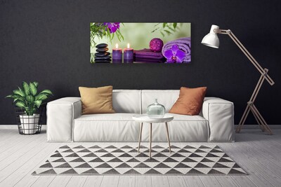 Photo sur toile Pierres bougies serviettes art noir rose violet