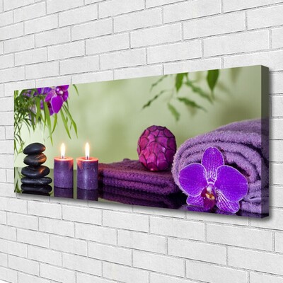 Photo sur toile Pierres bougies serviettes art noir rose violet