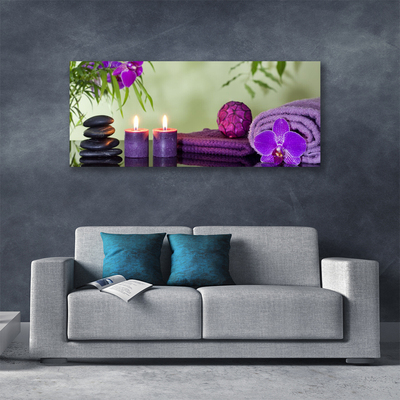 Photo sur toile Pierres bougies serviettes art noir rose violet