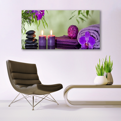 Photo sur toile Pierres bougies serviettes art noir rose violet