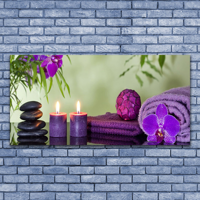 Photo sur toile Pierres bougies serviettes art noir rose violet