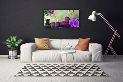 Photo sur toile Pierres bougies serviettes art noir rose violet