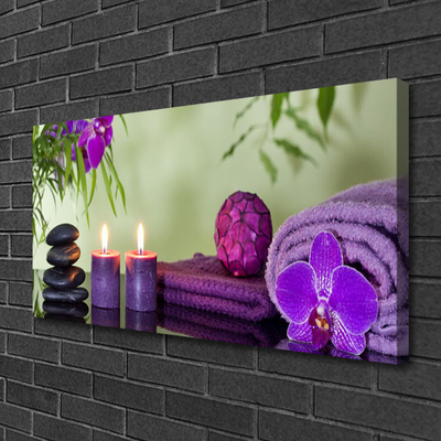 Photo sur toile Pierres bougies serviettes art noir rose violet