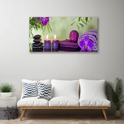 Photo sur toile Pierres bougies serviettes art noir rose violet