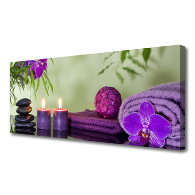 Photo sur toile Pierres bougies serviettes art noir rose violet