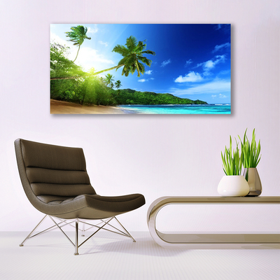 Photo sur toile Plage palmiers mer paysage brun vert bleu