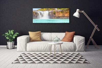 Photo sur toile Chute d'eau lac paysage bleu blanc brun vert