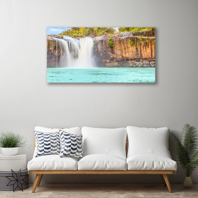 Photo sur toile Chute d'eau lac paysage bleu blanc brun vert