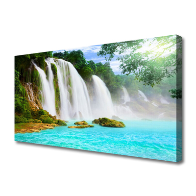 Photo sur toile Chute d'eau lac nature bleu blanc brun vert