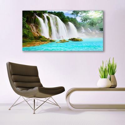 Photo sur toile Chute d'eau lac nature bleu blanc brun vert