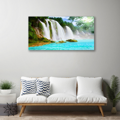 Photo sur toile Chute d'eau lac nature bleu blanc brun vert