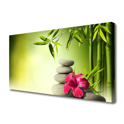 Photo sur toile Bambou pierres fleurs floral vert rouge gris