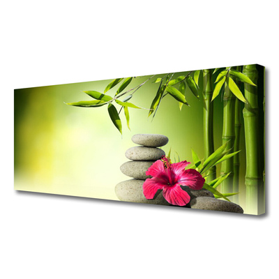 Photo sur toile Bambou pierres fleurs floral vert rouge gris