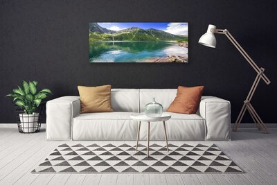 Photo sur toile Montagne lac paysage gris vert bleu