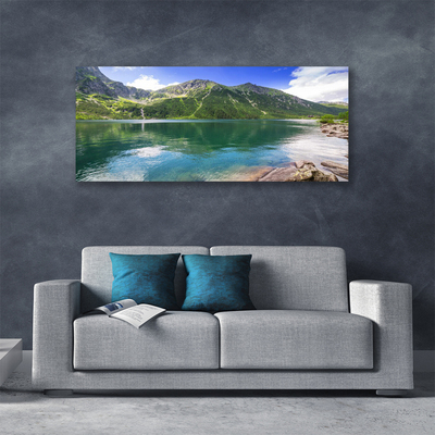 Photo sur toile Montagne lac paysage gris vert bleu