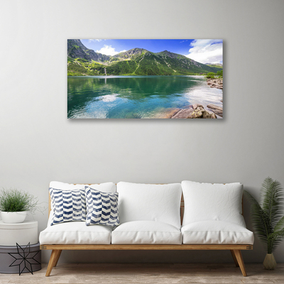 Photo sur toile Montagne lac paysage gris vert bleu