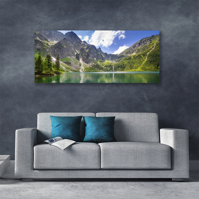 Photo sur toile Montagne lac paysage gris vert bleu