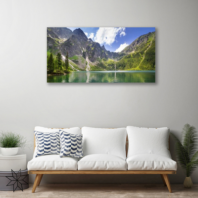 Photo sur toile Montagne lac paysage gris vert bleu