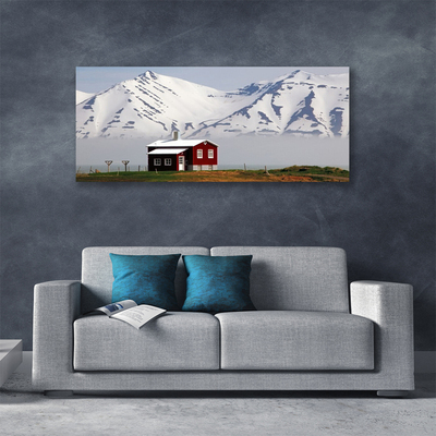 Photo sur toile Maison montagne paysage blanc gris brun vert