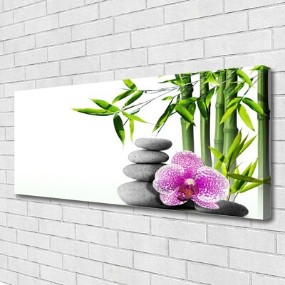 Photo sur toile Bambou pierres fleurs floral vert rose gris