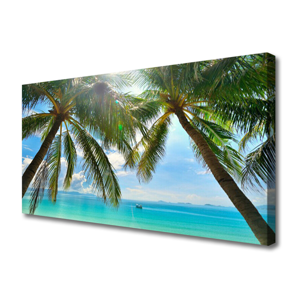 Photo sur toile Palmiers mer paysage brun vert bleu