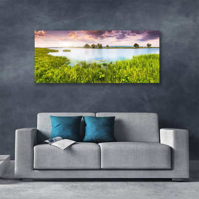 Photo sur toile Lac herbe nature vert bleu