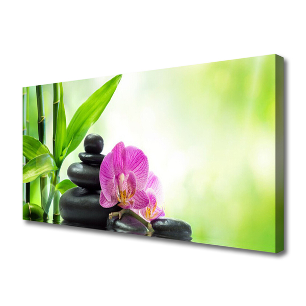 Photo sur toile Pierres fleurs bambou floral vert noir rose