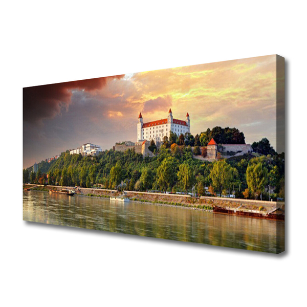 Photo sur toile Lac ville paysage blanc brun vert