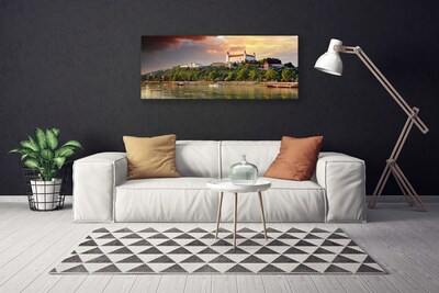 Photo sur toile Lac ville paysage blanc brun vert